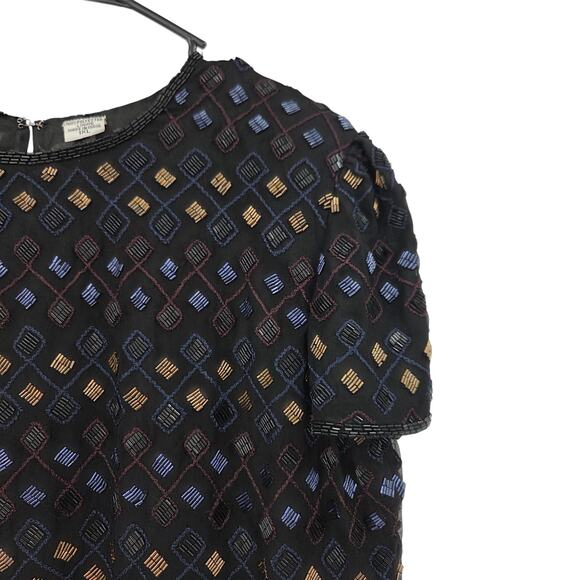 VINTAGE 1XL PLUS SIZE BEADED EMBROIDERED SHORT SLEEVE CREW NECK BLOUSE - Picture 4 of 4